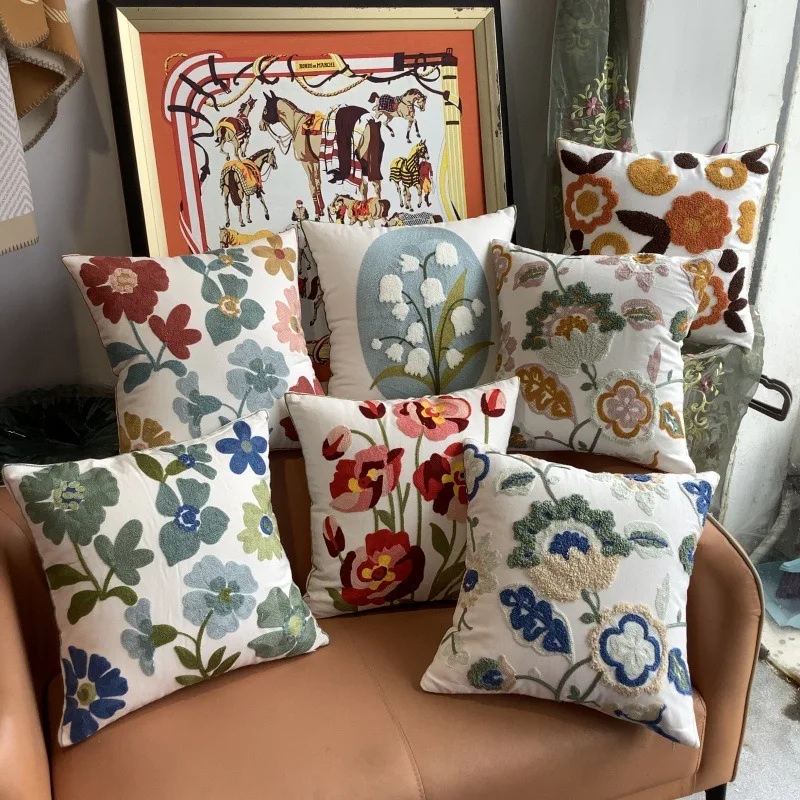 

Vintage Flower Cushion Cover Peach Skin 2D Printed Floral Throw Pillow Case for Sofa Living Room Decorative Home Pillowcase