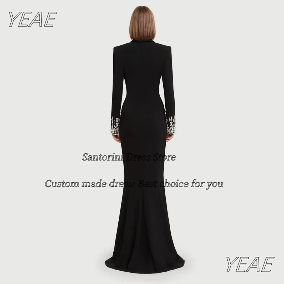 Santorini personalizado com decote em v vestidos de noite sob medida frisado mangas compridas vestido de baile botões fenda frontal vestidos des fiesta