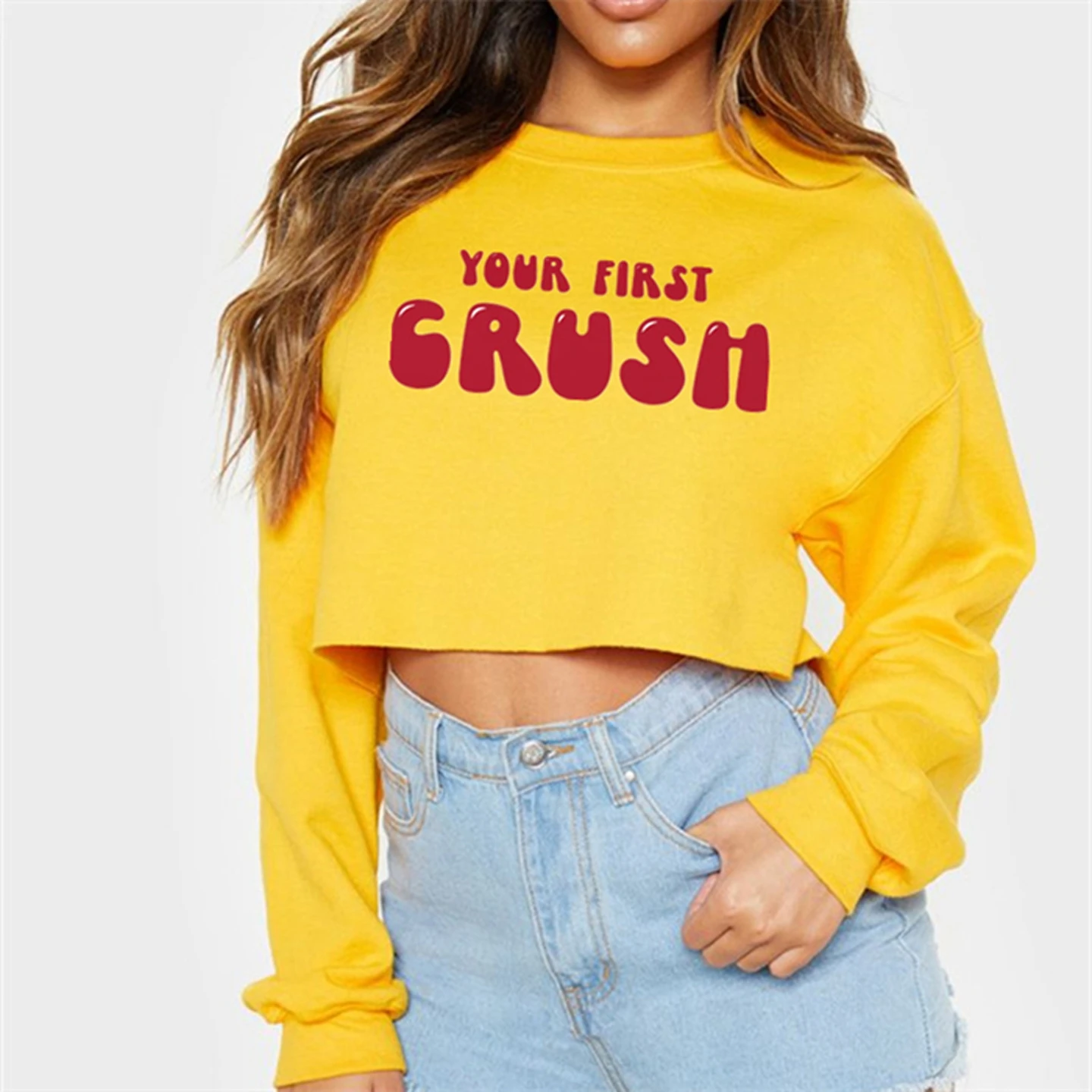 Faionable Felpa con stampa ort Top corto da donna Pullover Streetwear rotondo Ne Long Sve Vestibilità comoda e casual