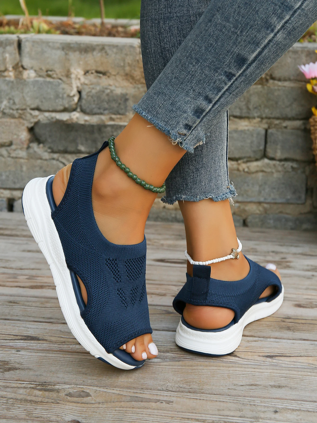 Womens Flying Woven Slip On Sandals, Open Toe Platform Sandals, Breathable Cutout Casual Sneakers