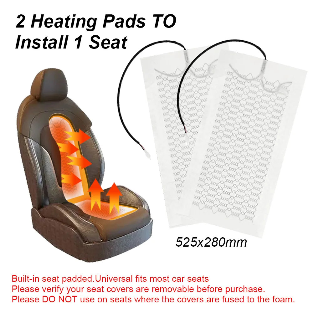 Universal Car Seat Aquecedor Kit, 12V Fibra De Carbono Almofadas De Aquecimento, 3 Engrenagem Interruptor De Controle Quadrado, Inverno Warmer Seat Cover, Fit 2 Assentos