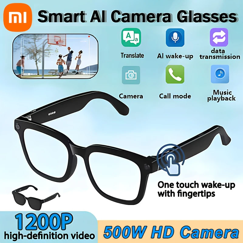 

Умные очки Xiaomi с камерой 500 Вт, HD фото, видеочат, GPT, AI, голосовой перевод, Bluetooth-запись, солнцезащитные очки для мужчин и женщин