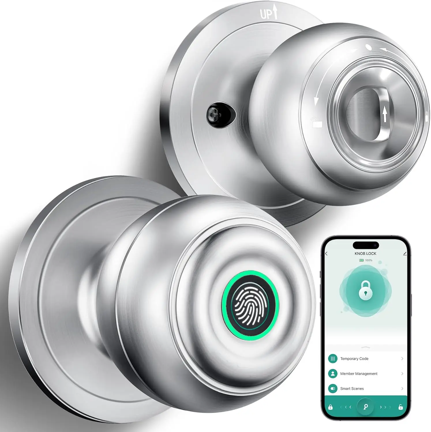 

Fingerprint Door Lock, Smart Fingerprint Door Knob with Lock, Biometric Door Locks with App Control & Key, Keyless Thumbprint