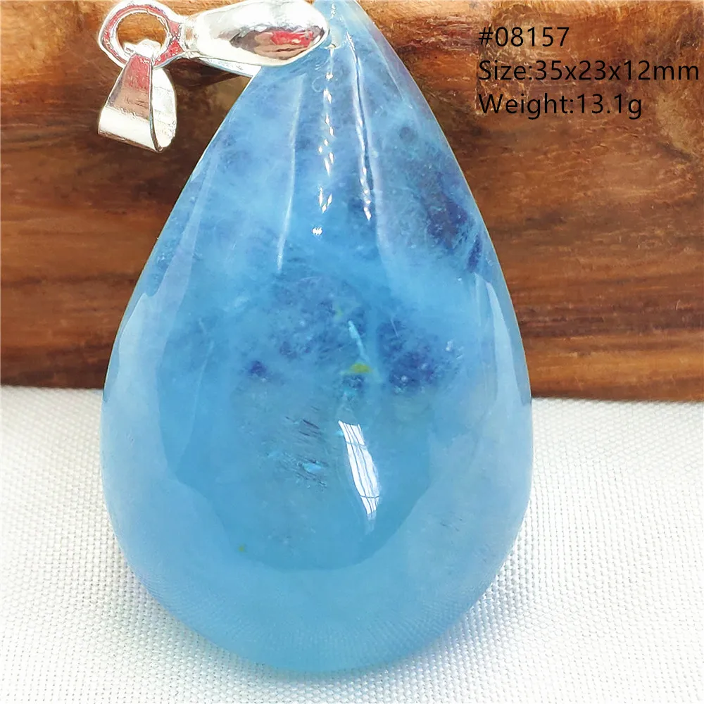 Natural Blue Aquamarine Clear Bead Pendant Necklace Water Drop Women Men Brazil Best Gift Jewelry Healing Stone AAAAAA