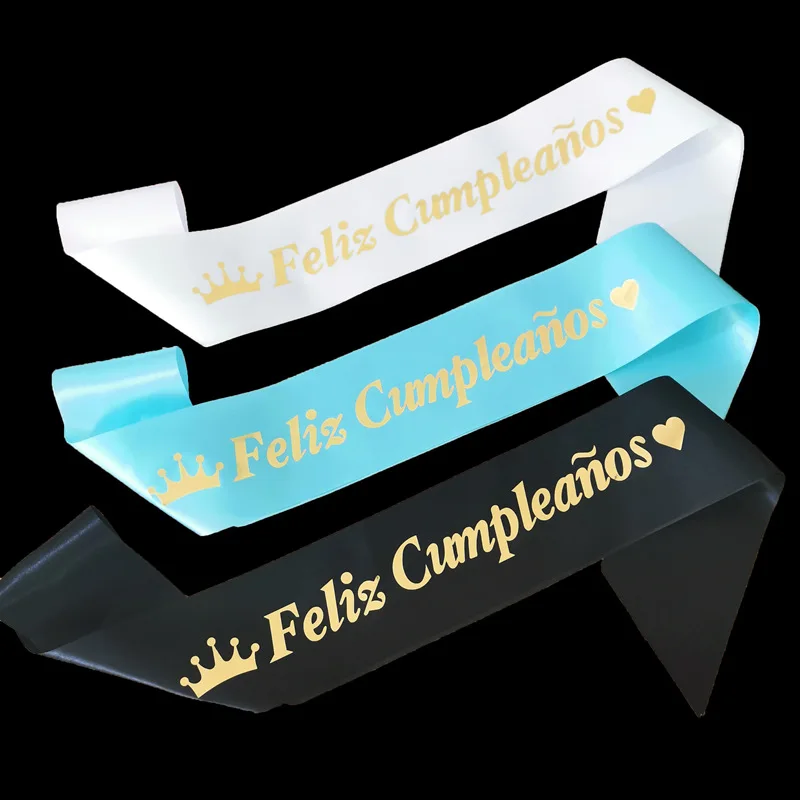 1Pc New Spanish Feliz Cumpleaños Satin Sash Happy Birthday Shoulder Strap Sash Kids Adult Birthday Party Supplies Decorations