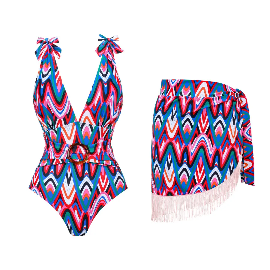 New Swimming Suit for Women Sexy One Piece Conservative Printed Swimsuit Wrapped Skirt Soaking Hot Spring Set Swimwear Women