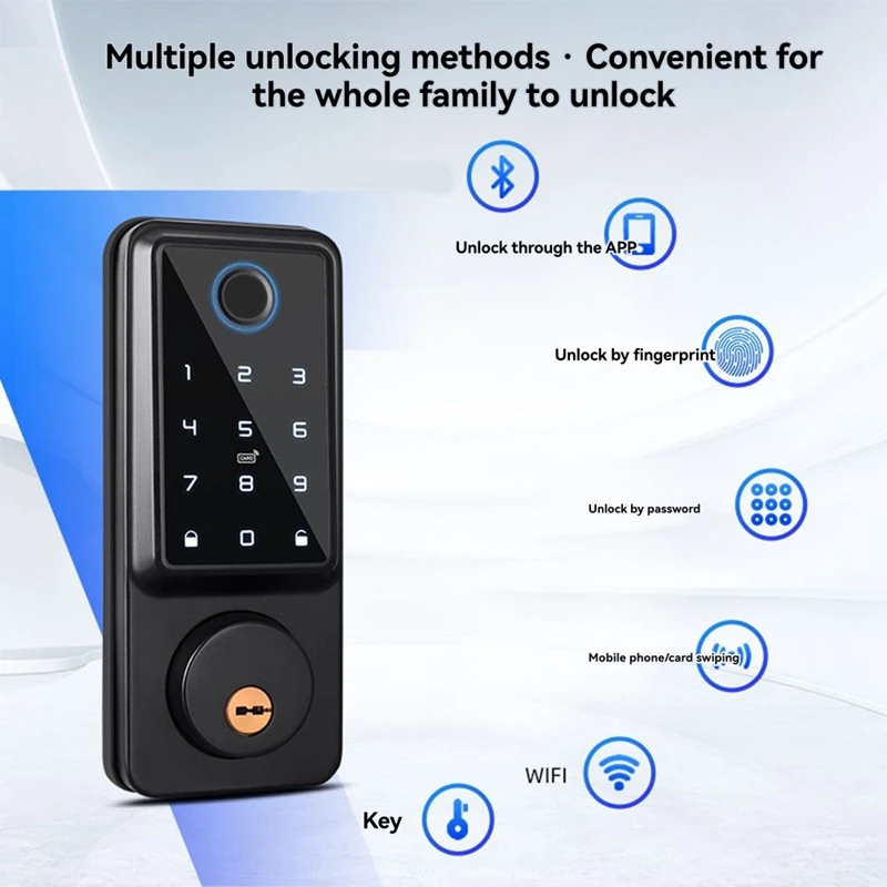 TTlock Auto Smart Deadbolt Lock Remote Fingerprint Digital Code Electronic Deadbolt Lock with Door Sensor Black-A74P