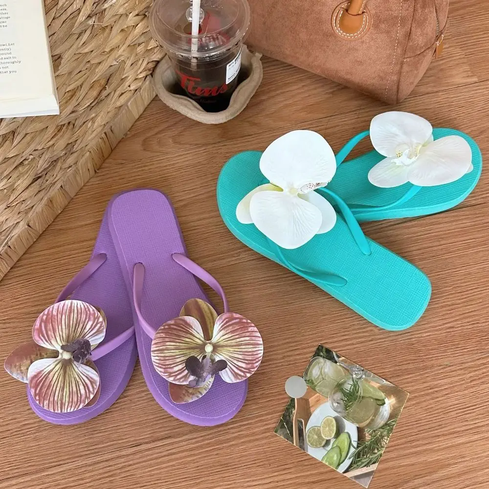 

Модные летние тапочки с бабочкой и орхидеей, пляжные тапочки Phalaenopsis, милые разноцветные шлепанцы с цветочным принтом для женщин/девочек