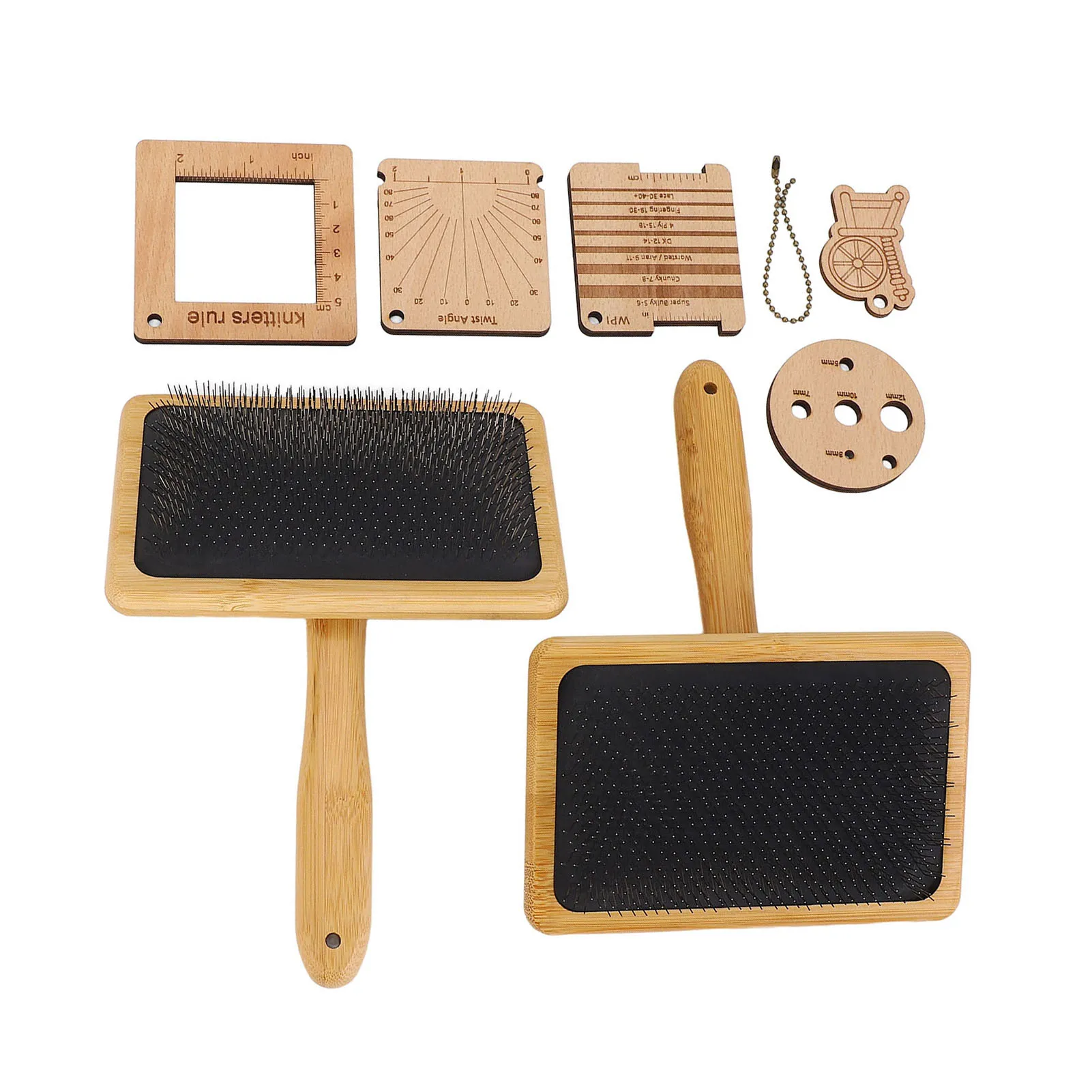 

Knitting Measure Tool Set Wool Blending Board Carding Brush Set Wooden Yarn Ruler Density Ruler Angle Meter Brush Chain Set