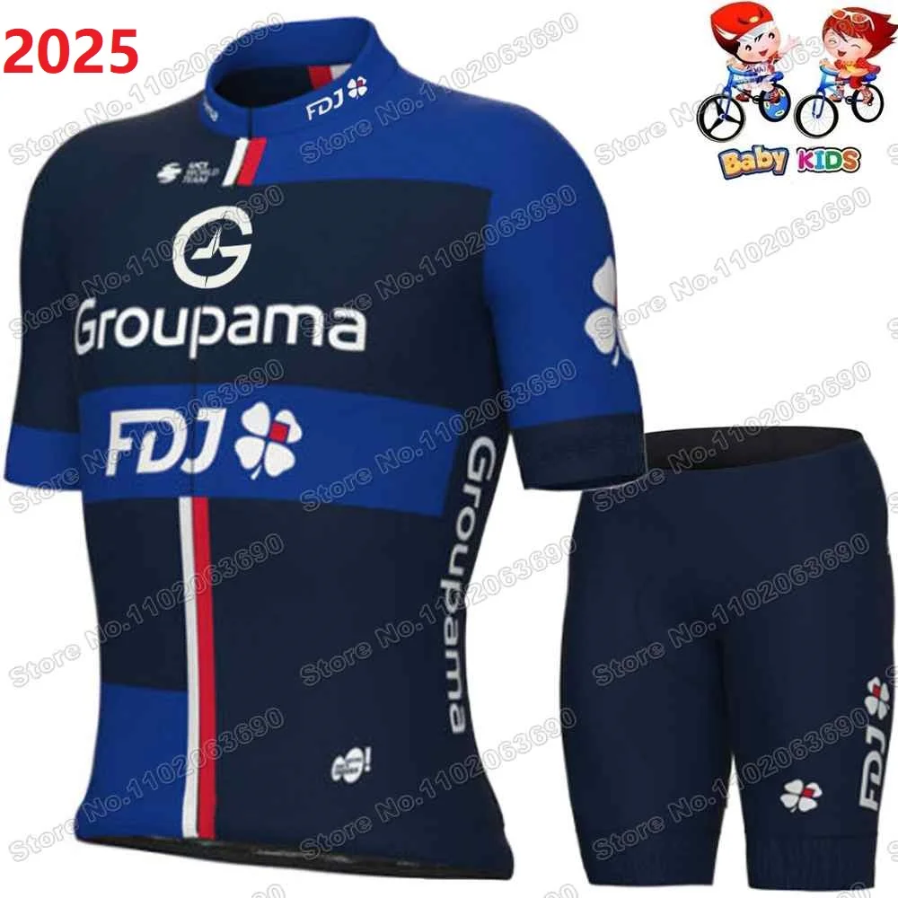 2025 Kids FDJ Cycling Jersey Set France Pro Team Boys Girls Cycling Clothing Children Road Bike Shirt Suit Bicycle Pants Maillot