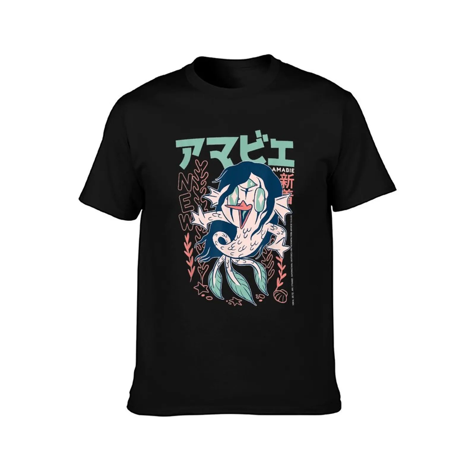 Amabie Japanese Yokai - Cute Japanese Mermaid Chibi Legend T-Shirt customs Short sleeve tee oversized men clothes