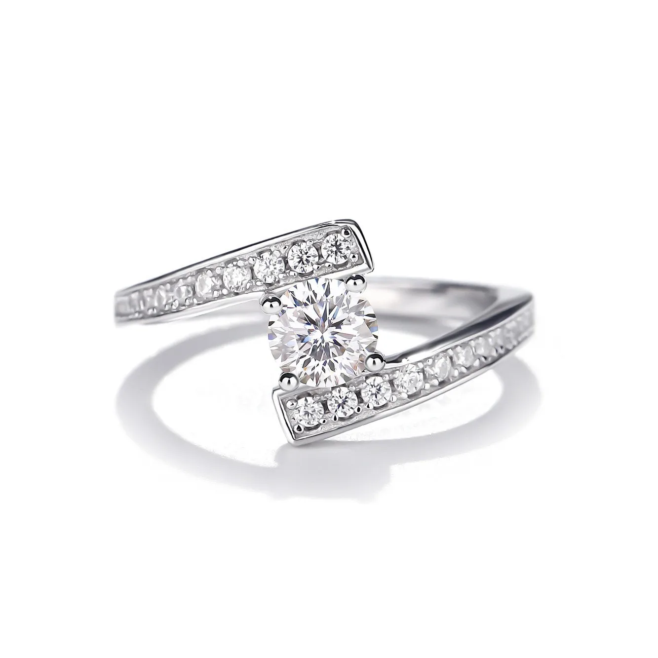 

S925 Sterling Silver Plated with 18K White Gold Round Moissanite Star Trail Ring 5.0mm/0.5ct For Women Daily Wear Free ShippingS