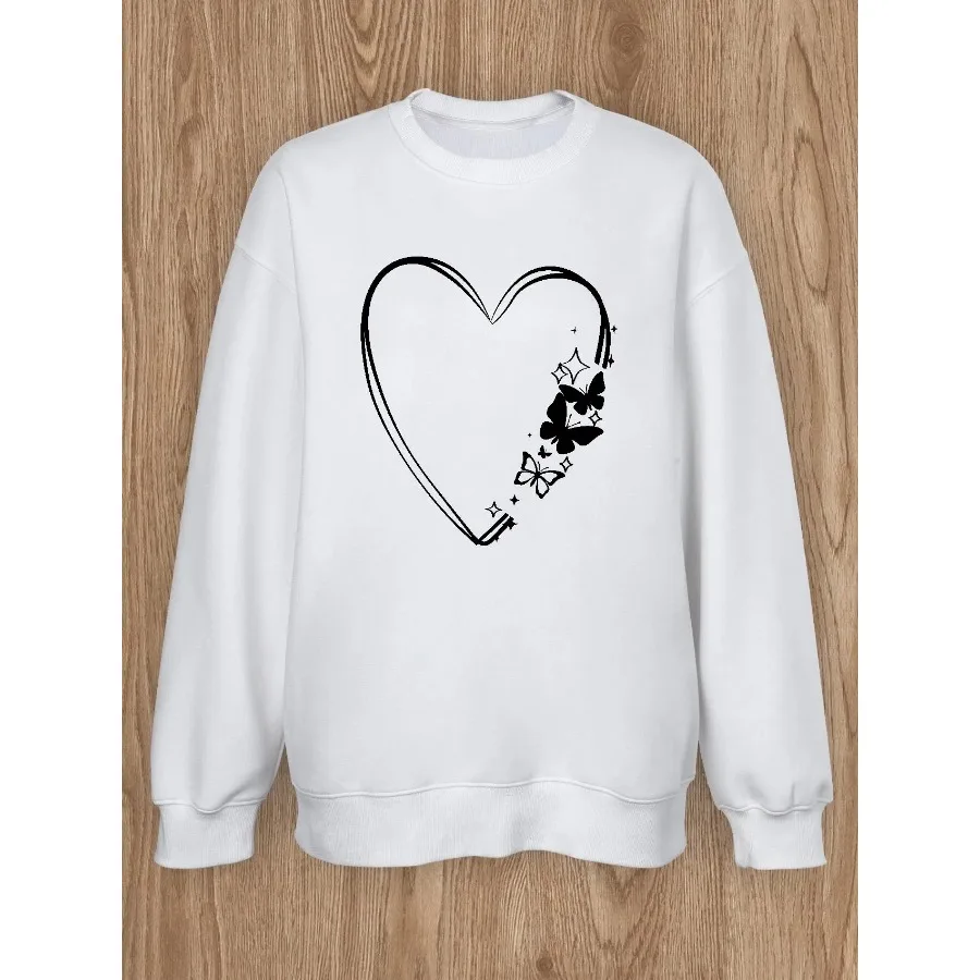 

Women Basic Casual Pullover Long Sleeve Love Print Round Neck Spring Autumn