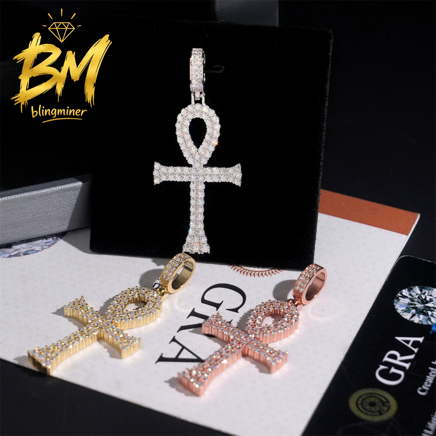 Blingminer Bling Cross VVS Moissanite Pendant For Men Women S925 Silver Pendants Jewelry Pass Diamonds Tester GRA Free Shipping