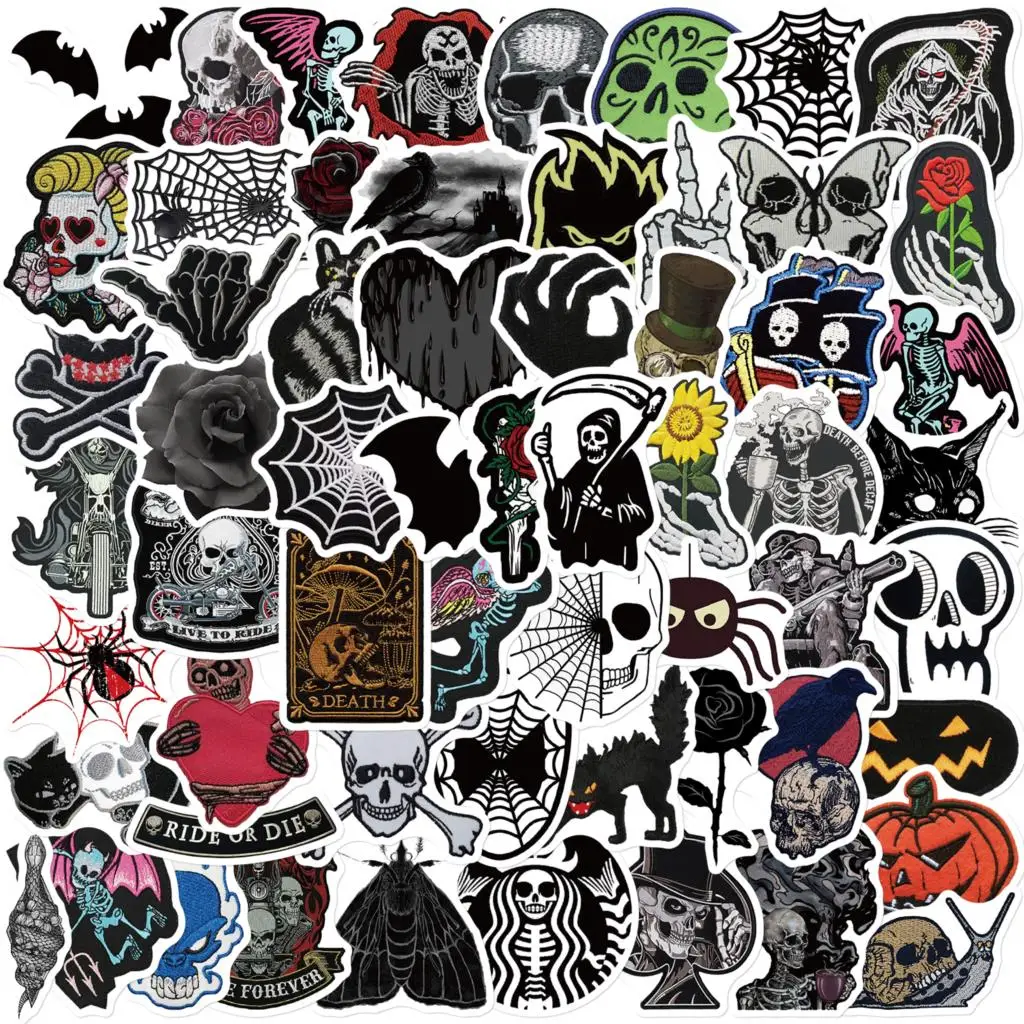 60PCS Cute Dark Skull Spider Web Graffiti Sticker Cartoon Creative Sticker Guitar Computer Car Waterproof Children's Sticker