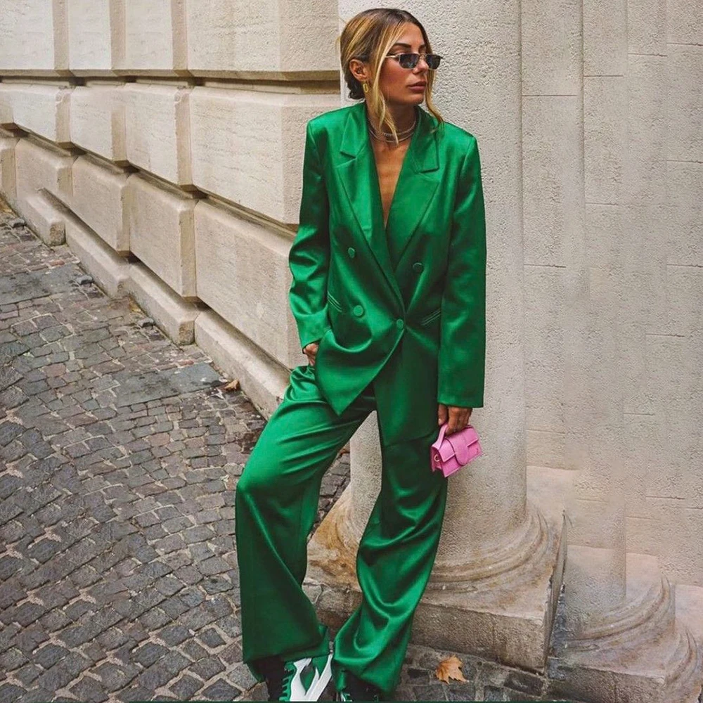 

Luxury Women's Suits Evening Double Breasted Notch Lapel Leisure 2 Piece Jacket Pants Sets Customzied Female Clothing Outfits