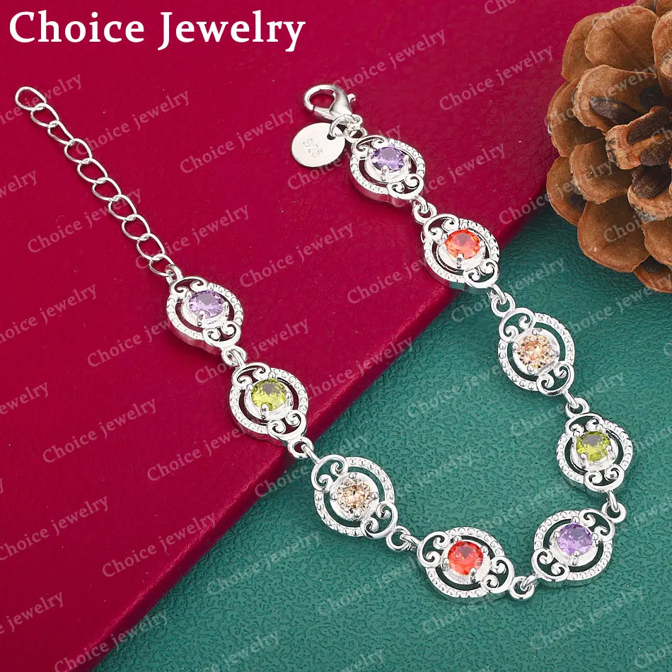 925 Sterling Silver Multicolor Zircon Bracelets For Women Fashion Accessories Bohemia Style Jewelry Christmas Gifts