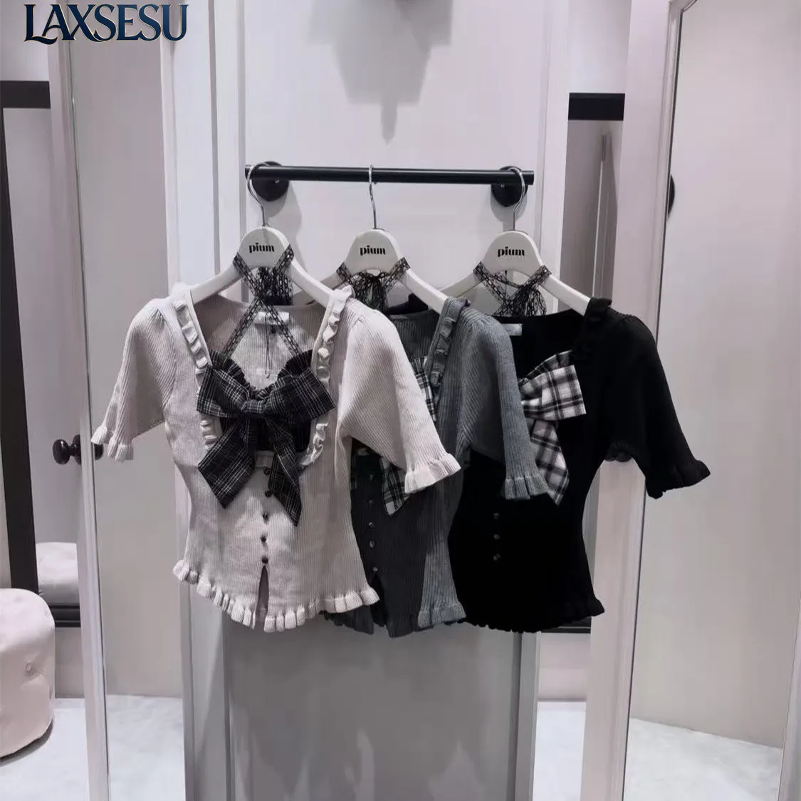 Japanese Tees New Product Women's Tops Summer Retro Sweet Large Bow Splicing Collar Lace Comfortable Versatile Casual T-shirt