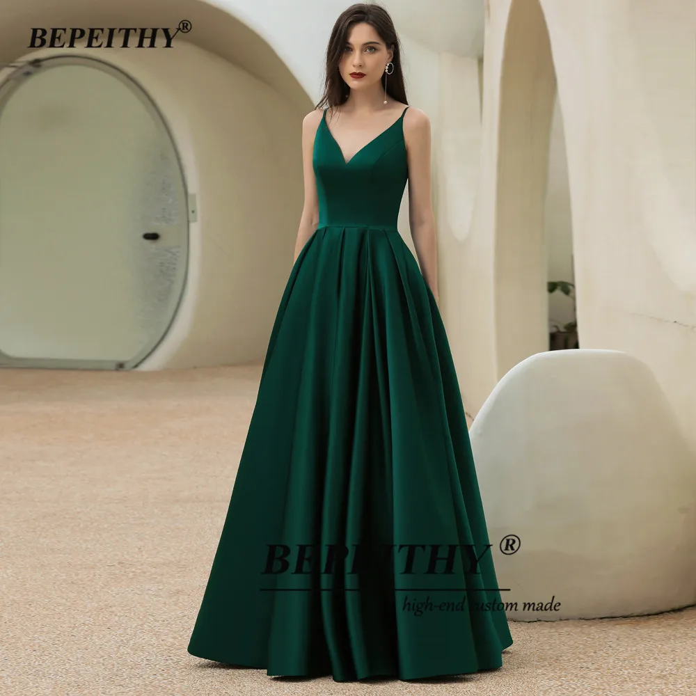 BEPEITHY Abiti da sera lunghi verde scuro personalizzati Party Scollo a V maniche staccabili Abito da ballo vintage 2023 Nuovo abito da sera