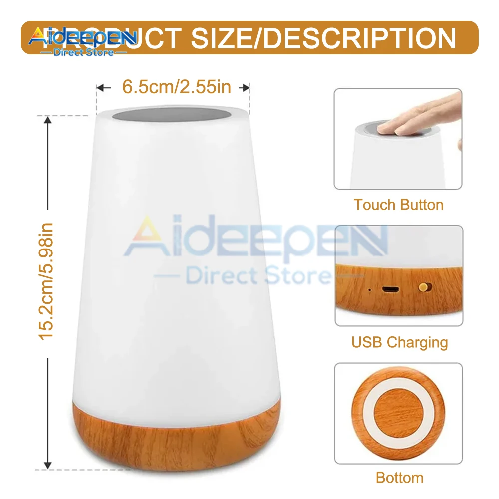 Table Lamp Bedside Lamp For Bedroom 13 Color Changing Touch Night Light RGB Remote Dimmable USB Rechargeable Portable Room Light