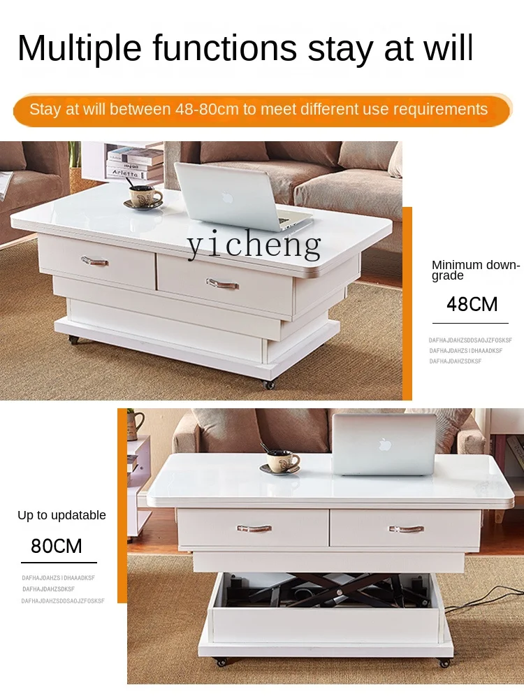 Zc Electric Lifting Tea Table Changing Dining Table Dual-Use Automatic Small Apartment Living Room Home Integrated Foldable