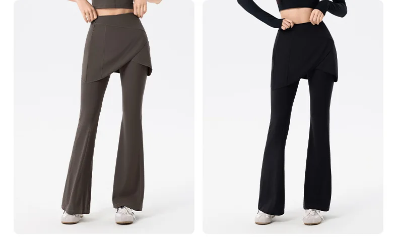 Yoga-Hosen für Frauen mit hoher Taille, Anti-Exposure, zweiteiliger Optik, hüftformende Trainingshose für Bauchstraffung, weit geschnittene Leggings – Detail 5