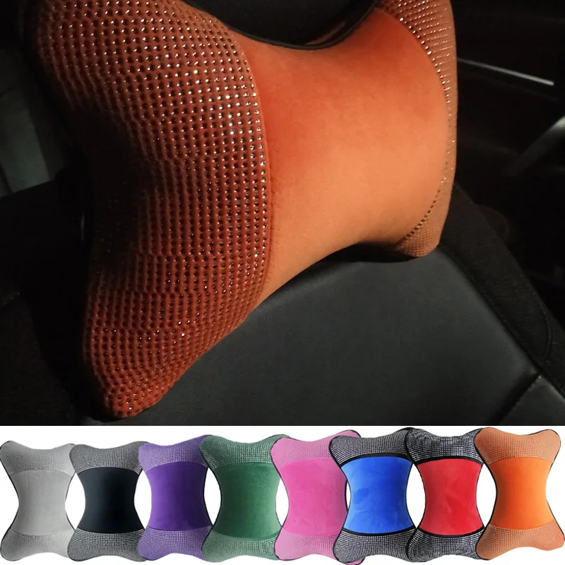 Neck Pillows for Car Bling Bling Crystal Velvet Single Headrest Pillow Universal Filled Fiber Universal Car Pillow Purple X45