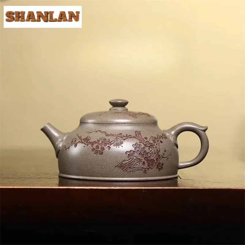 240ml High-end Yixing Purple Clay Teapot Master Handmade Ruyi Half Moon Pot Raw Ore Crab Shell Cyan Mud Kettle Zisha Teaset Gift