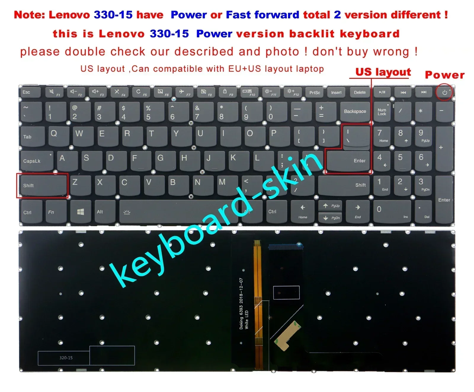 Power New US Keyboard Backlit for Lenovo 520-15 520-15IKB V330-15IKB 720S-15IKB 320-17IKB 320-17ISK 330S-15ARR 330S-15IKB laptop
