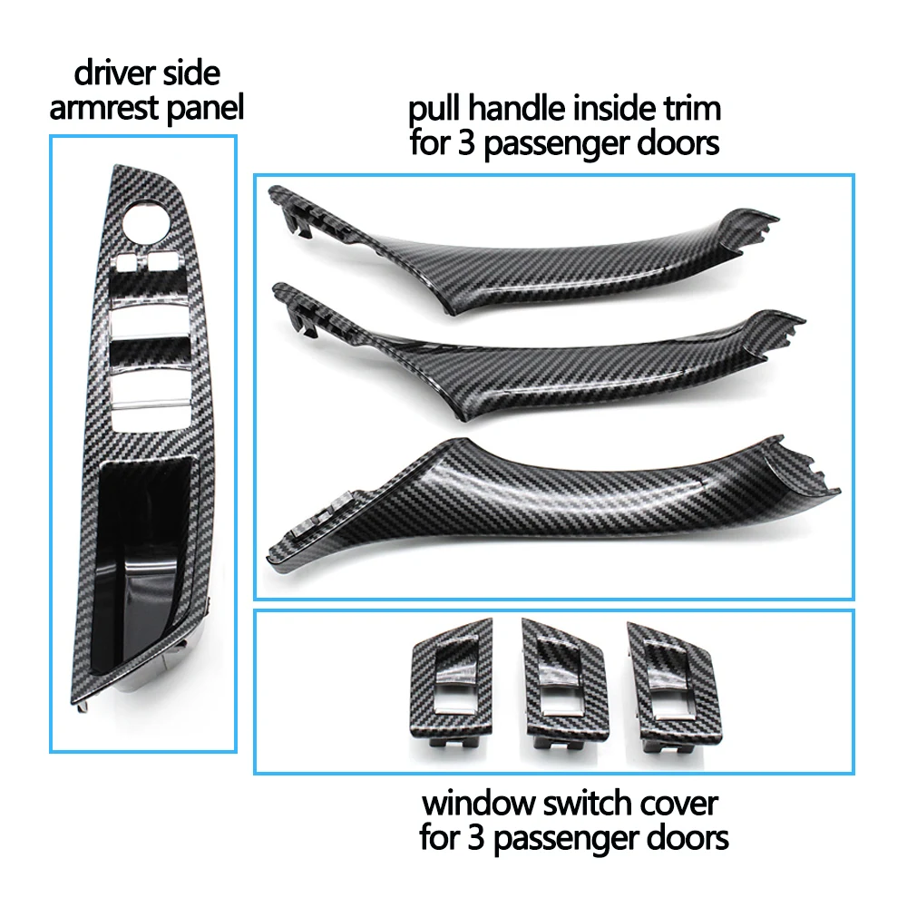 LHD RHD Interior Door Carbon Fiber Pull Handle Window Switch Panel Set for BMW 5 Series F10 F11 F18 520i 523i 525i 528i 535i