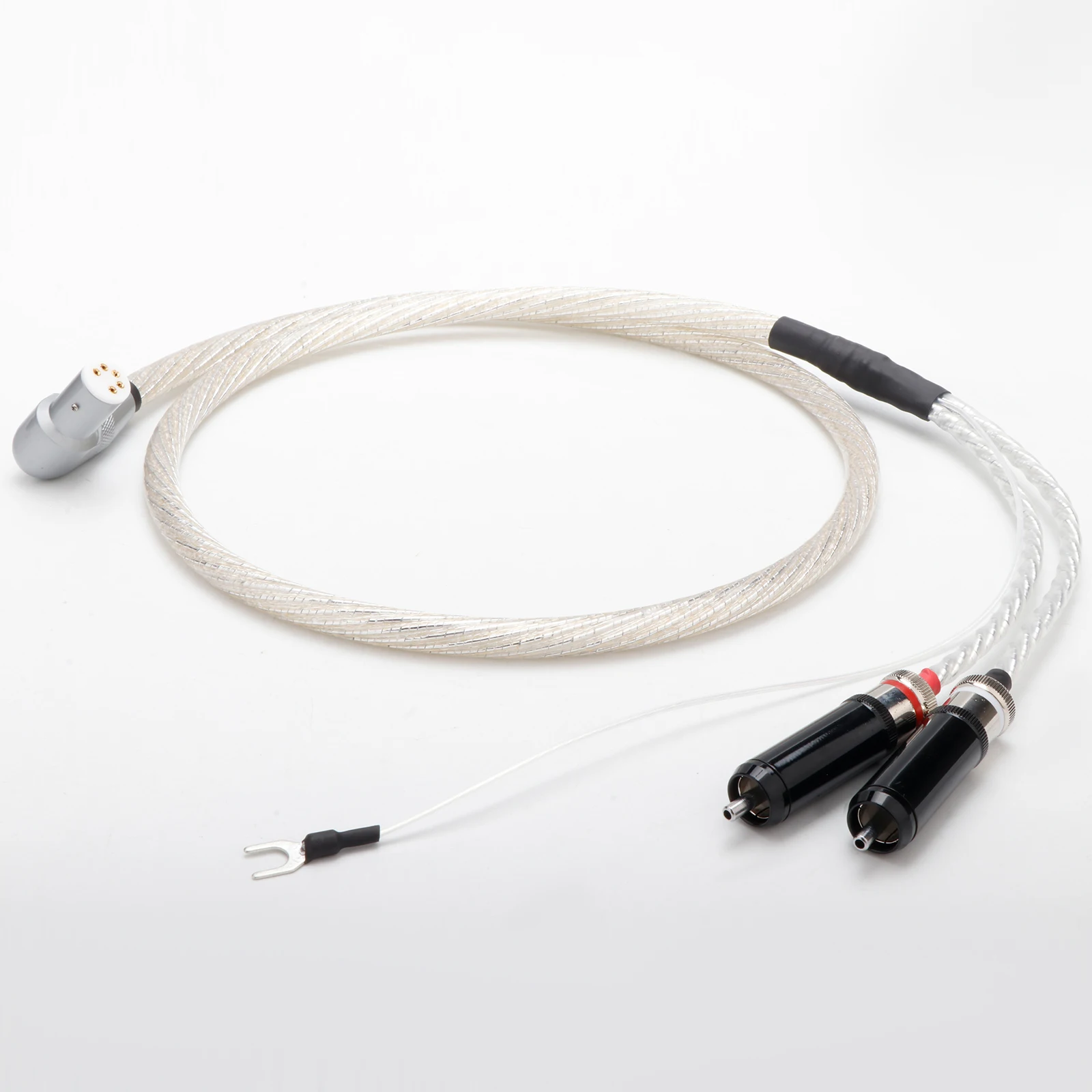 HiFi High-end 7N OCC Posrebrzany kabel gramofonowy z kątem 90 stopni 5-pinowy XLR żeński na wtyczkę 2RCA i przewodem uziemiającym typu Y