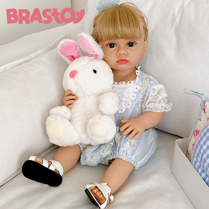 BRASTOY 55cm Blonde Princess Silicone Reborn Doll With Rabbit Plush