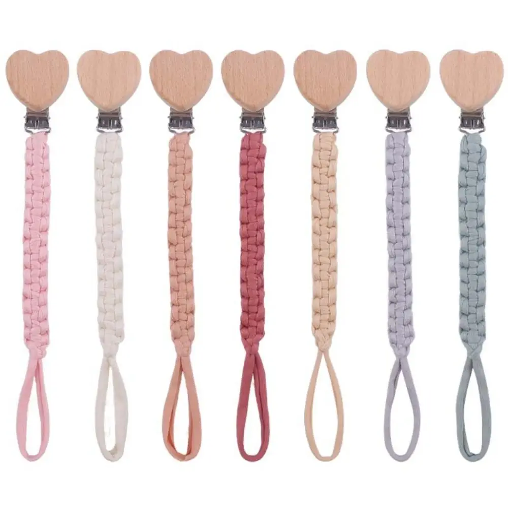 

Children Wood Nipple Holder Clips Heart Shape Baby Pacifier Chain Baby Teether Straps Dummy Clips Pacifier Holder Clips