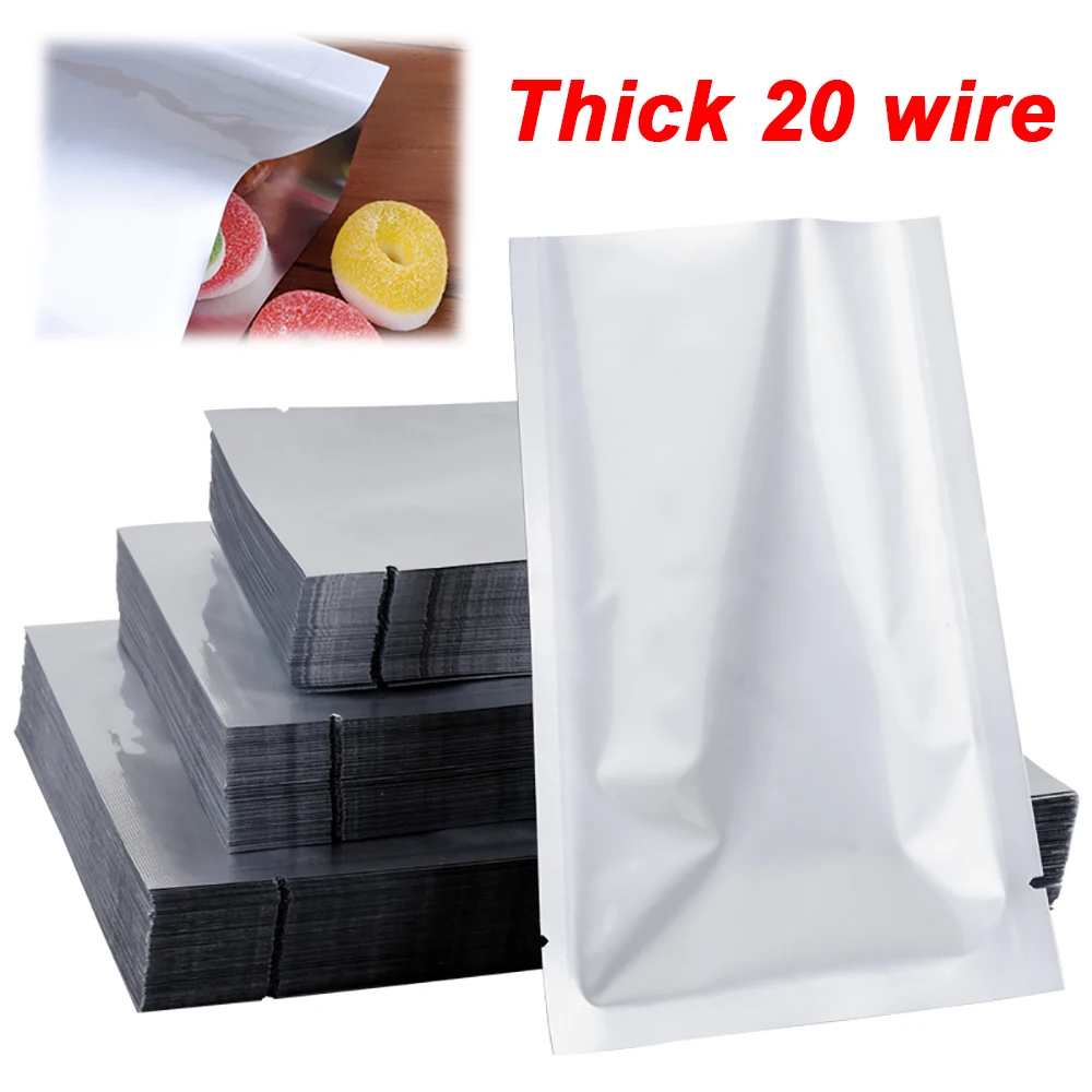 

100pcs Thick 20 wire Silver Vacuum Sealer Aluminum Foil Mylar Bags Storage Pouches Home Kitchen Tools For Convenient Food Nuts