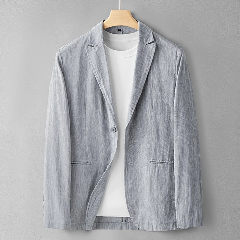 

Casual Linen Cotton Blend Men's Jaet Thin Spring Autumn High-End Korean Sle Busin Gentleman Loose Fit Long Sve