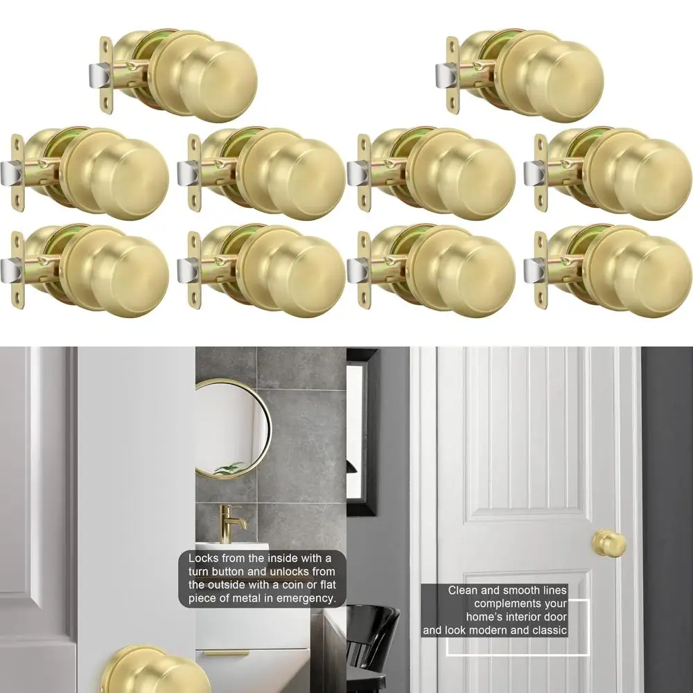 

Набор из 5 латунных дверных ручек для внутреннего прохода с замком без ключа для спален и ванных комнат с матовой латунной отделкой