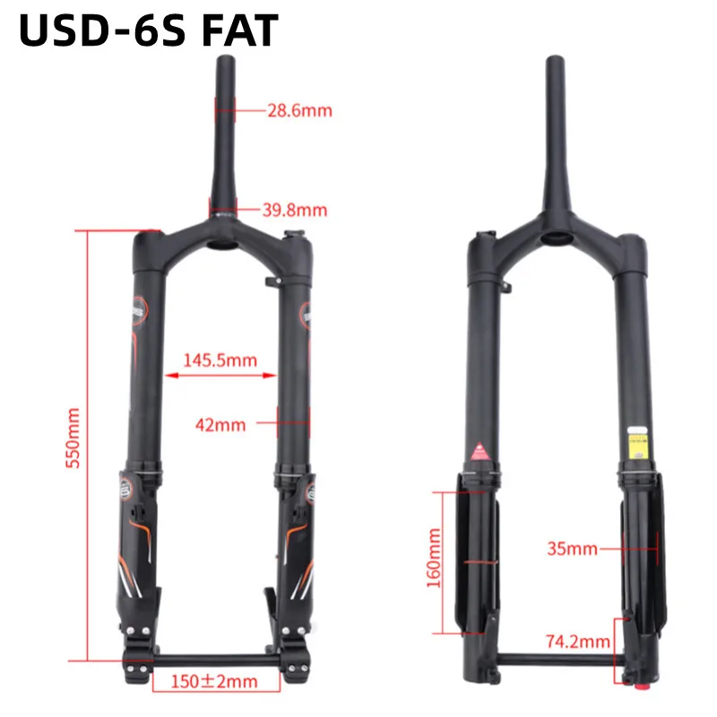 DNM USD-6 USD-6S FAT Forcella anteriore da neve da 26/27,5 pollici 15x150MM Forcella anteriore con sospensione per mountain bike 110x15MM USD6 Corsa