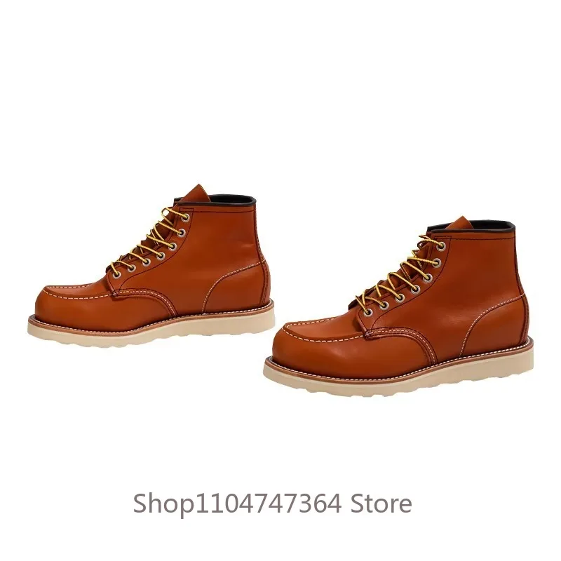 British Style Genuine Leather High Top Platform Boots Men's Shoes Thick Sole Leace Up Chelsea Retro Fashion Riding Ankle Boots