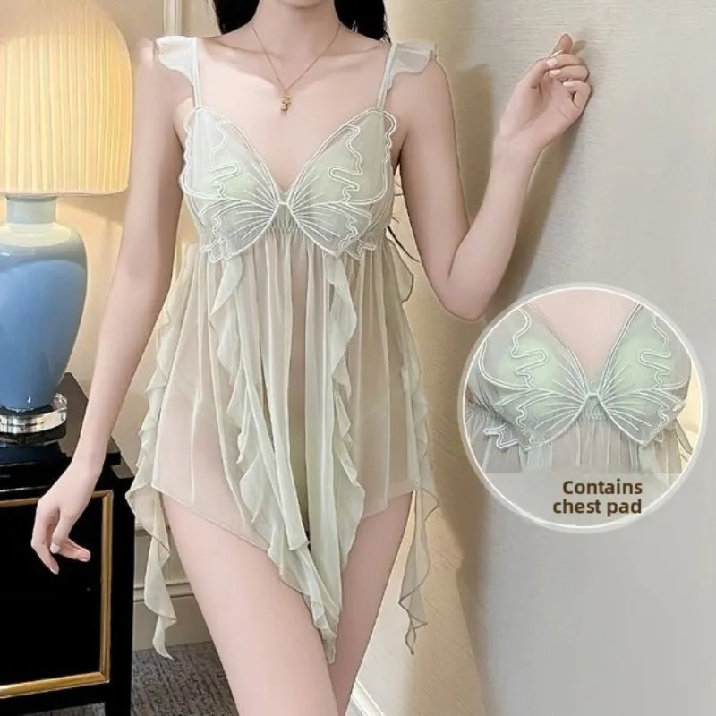 

Новые женские пижамы с маленькой феей, разбитая пряжа в полоску, маленькая грудь, сексуальная юбка с высокой талией на спине, домашняя одежда