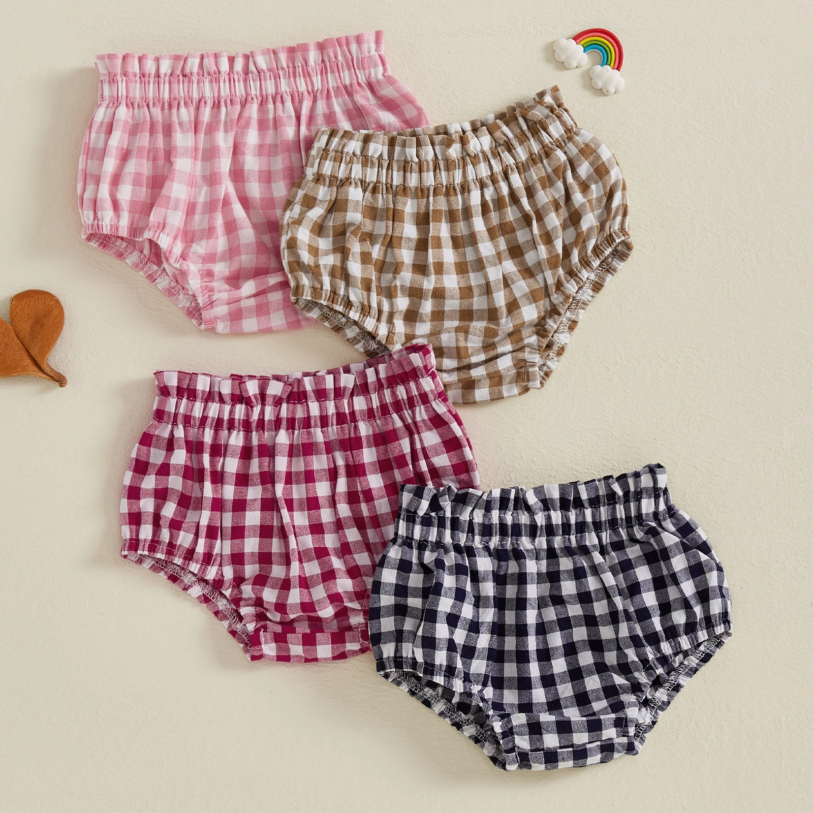 Baby Girl Summer Plaid Shorts Frill Ruffled Elastic Waist Triangle Short Pants for Baby Clothing