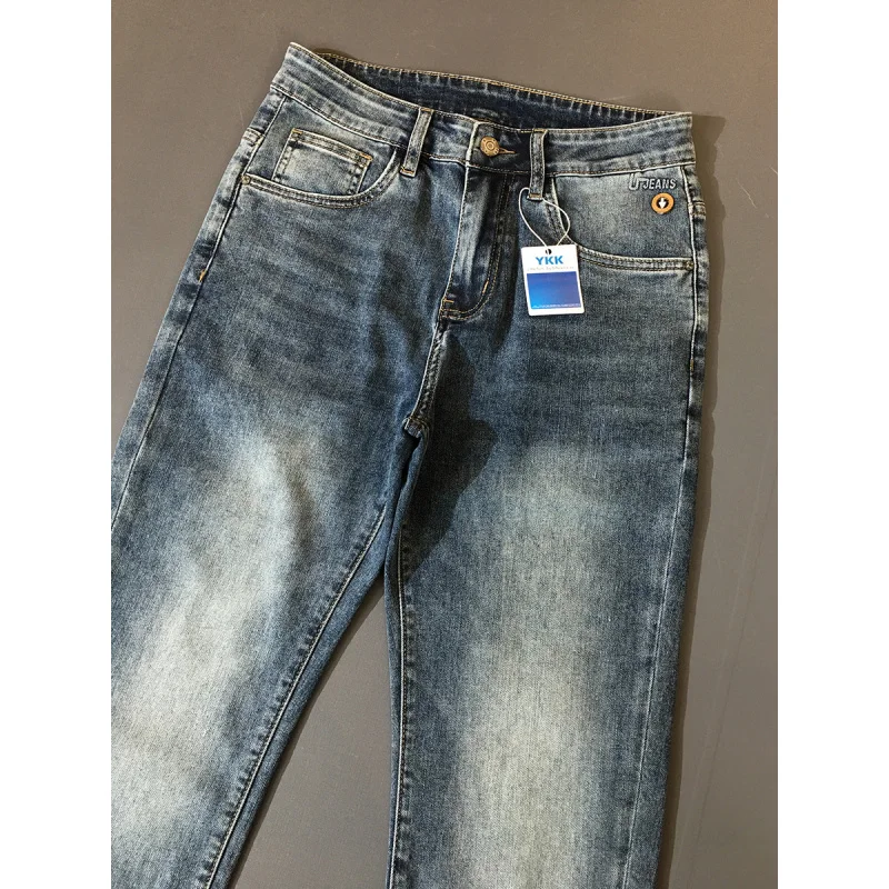 2025年春夏新作 メンズ ジーンズ ライトラグジュアリー シンプル ソフトストレッチデニム スリムフィット 細身 ブルー ロングパンツ