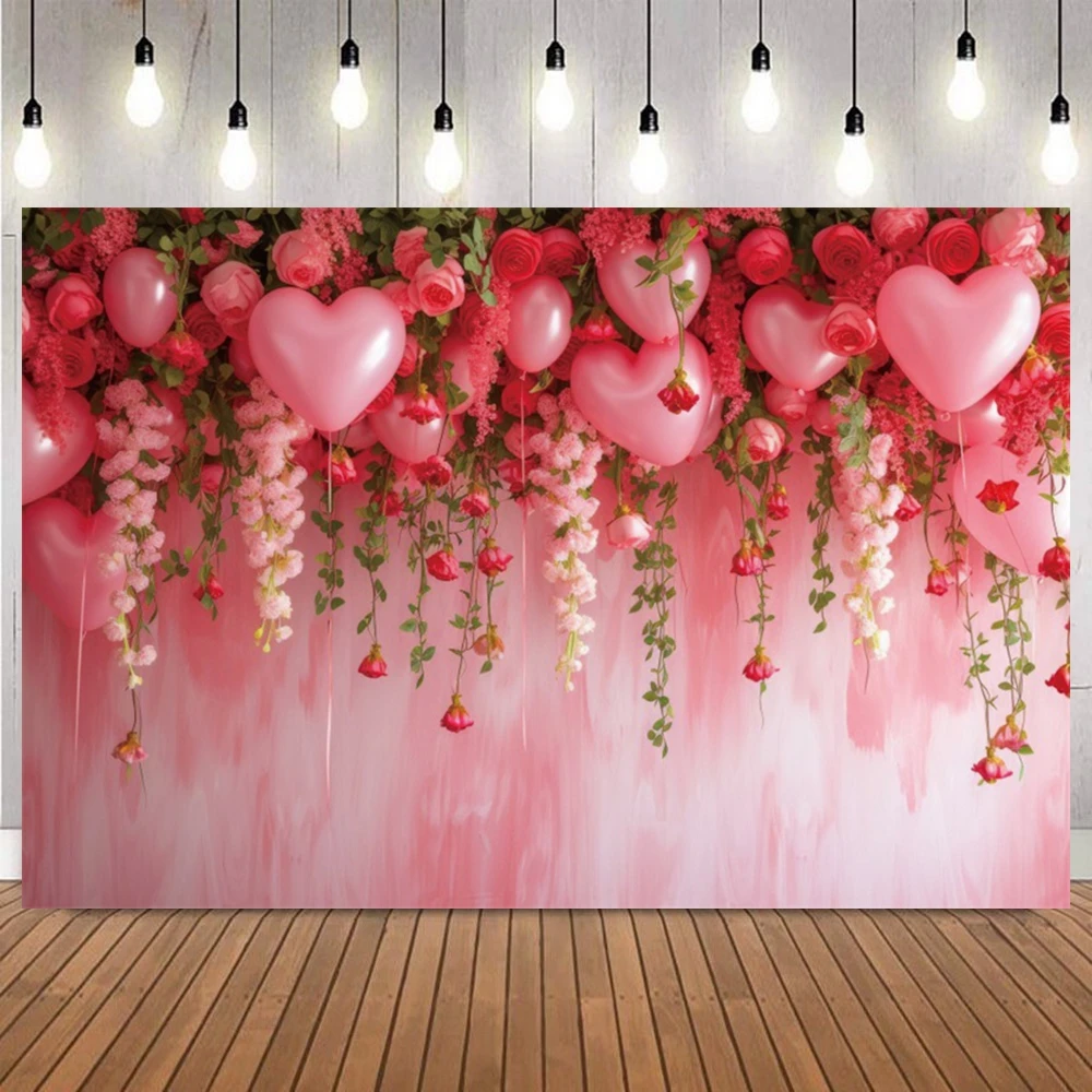 

Романтический День святого Валентина, розовое сердце, воздушный шар, фон для фото, блестящая тема любви, пара, юбилейная вечеринка, домашний декор, фон