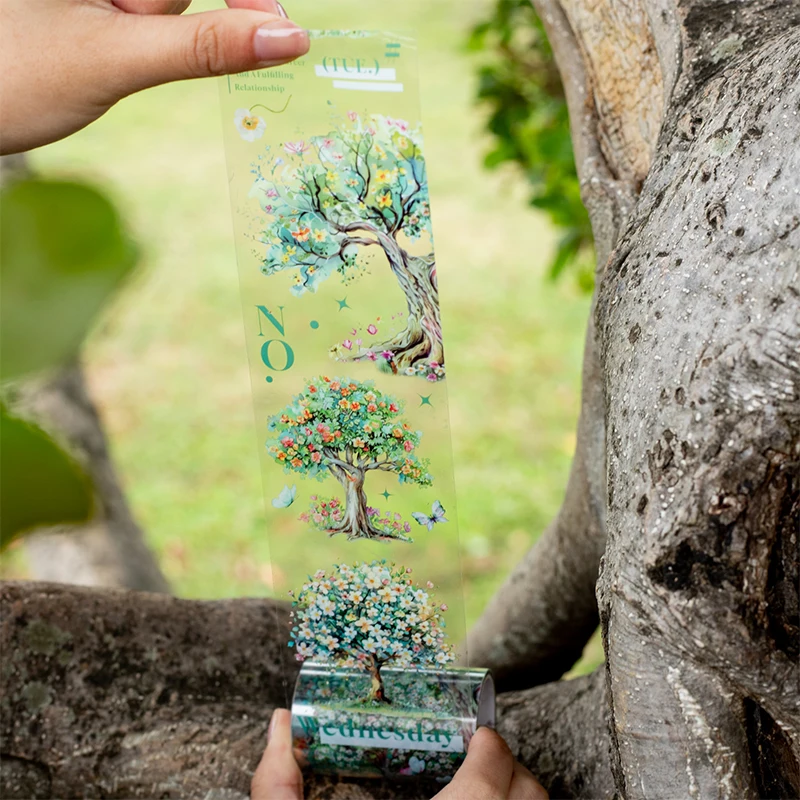 PET Tape Romantic Cherry Blossom Spring Flower Tree Tape Creative Hand Account Background Collage DIY Greeting Card Decoration