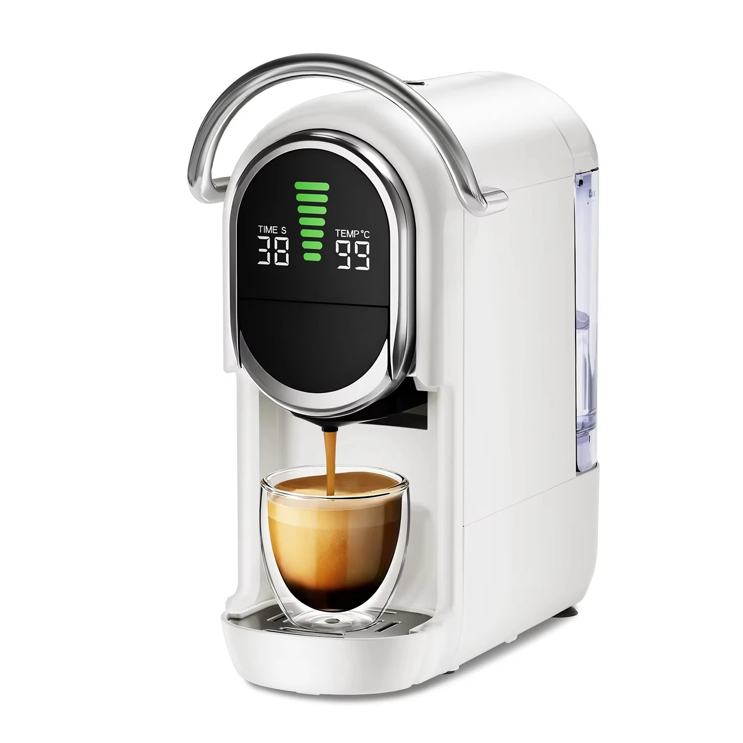 6 in 1 coffee machine 20 bar pressure 7 gears adjustable water level 600ml water tank, hot/cold espresso brewing, compact