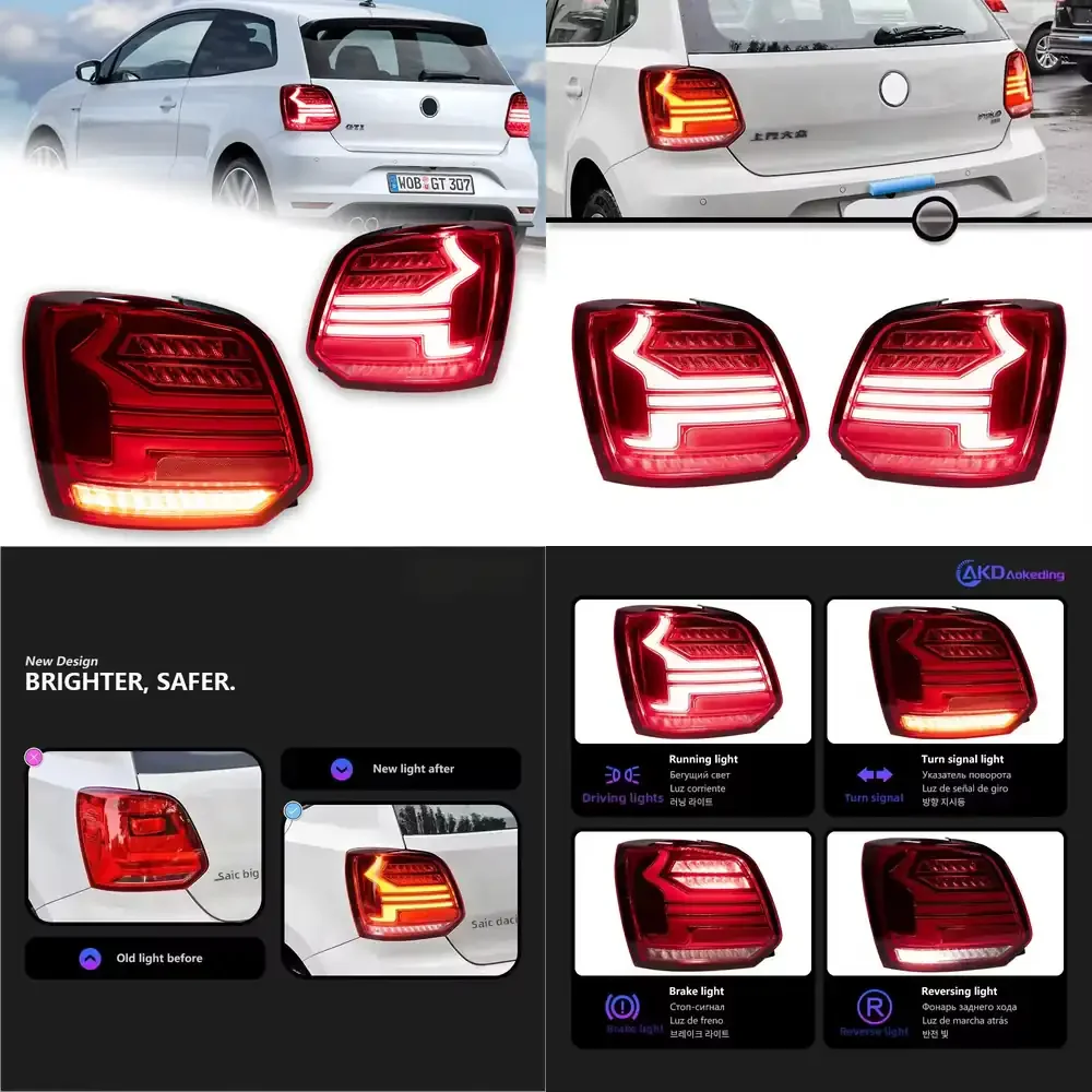 

For 10-18 Model Year Polo Tail Light Assembly Standard Fitment Modified LED Running Lights Flowing Turn Signals