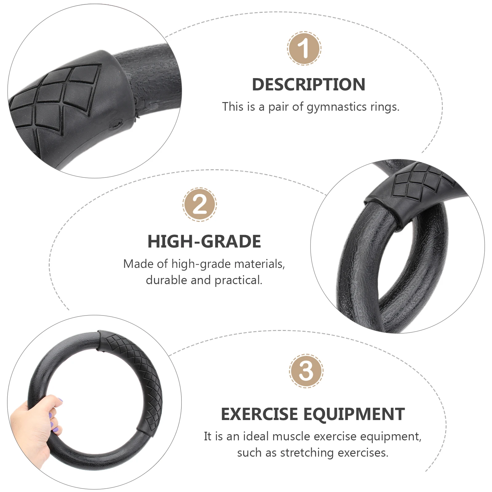 

Gymnastic Rings Black Home Accessories Durable ABS Material Full Body Workout Fitness Equipment For Gymnastics
