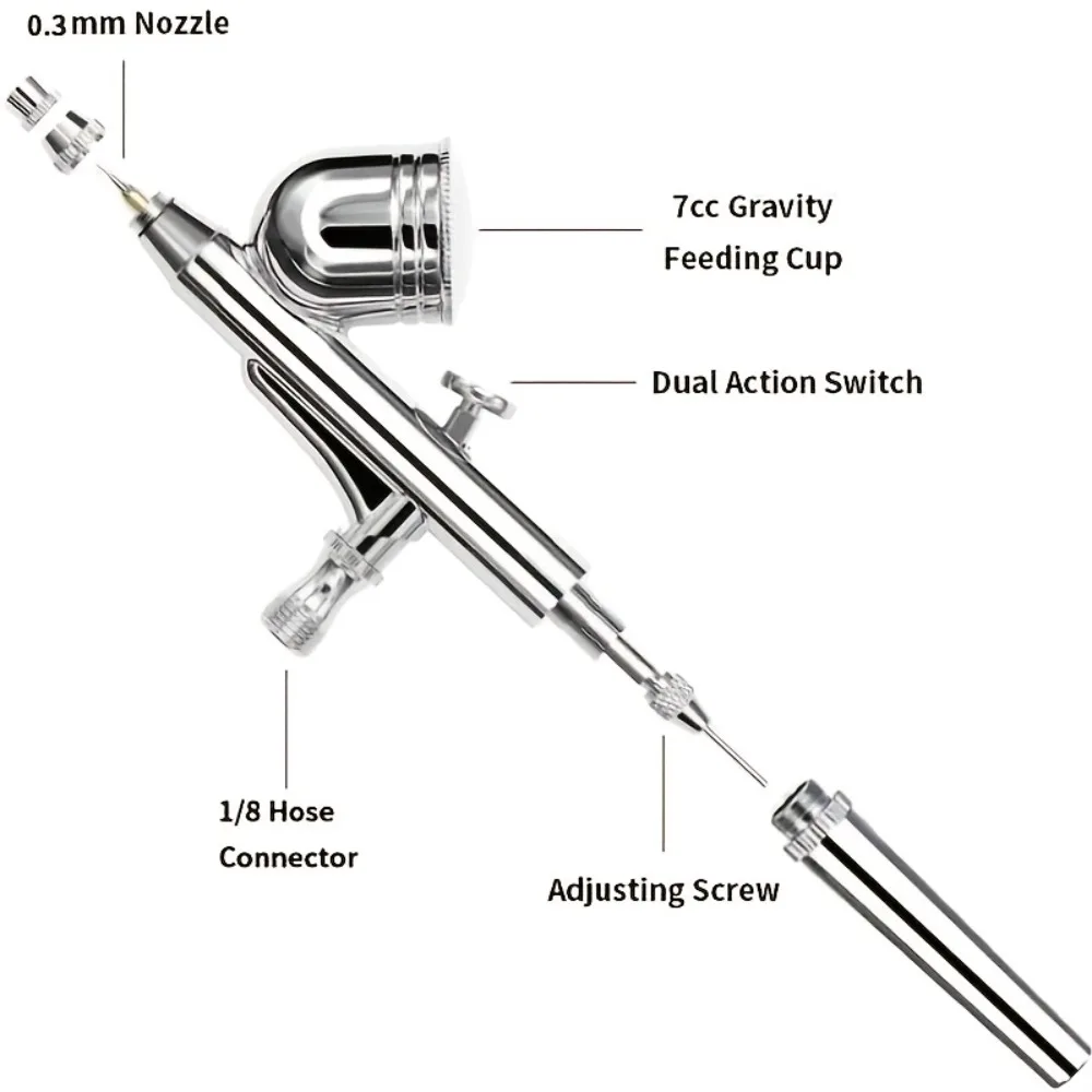 HY470 Dual-Action Airbrush, 0,3mm Düse — Perfektes Airbrush-Set für Kunst, Nagelkunst, Modellbau, Künstlerische Gestaltung & DIY-Enthusiasten – Detail 6
