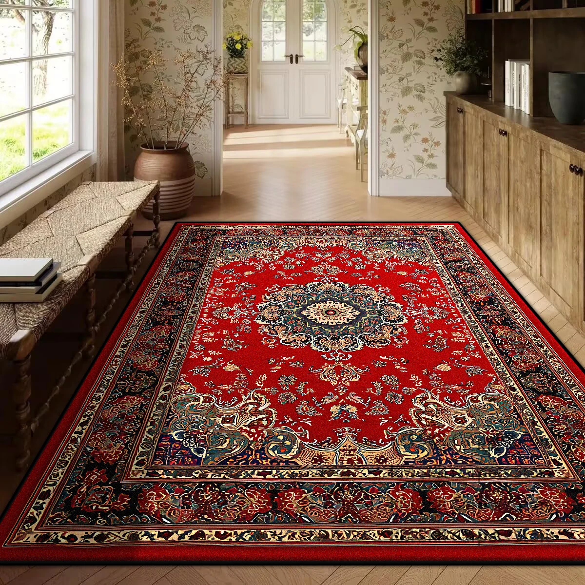 Tapis de luxe rouge persan pour salon, grand tapis antidérapant pour tables basses, décoration intérieure, chambre à coucher, tapis de salon