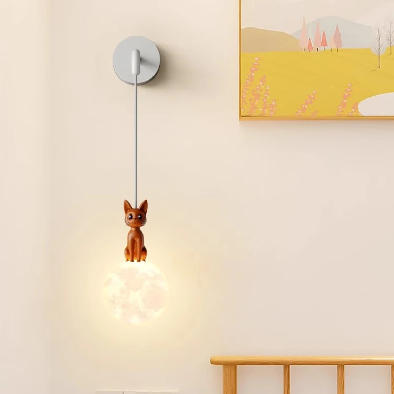 Cute Kitten Cat Wall Lamps LED Children's Room Lamp Modern Warm Romantic Nursery Boy Girl Bedroom Decor Youth Bedside Wall Light