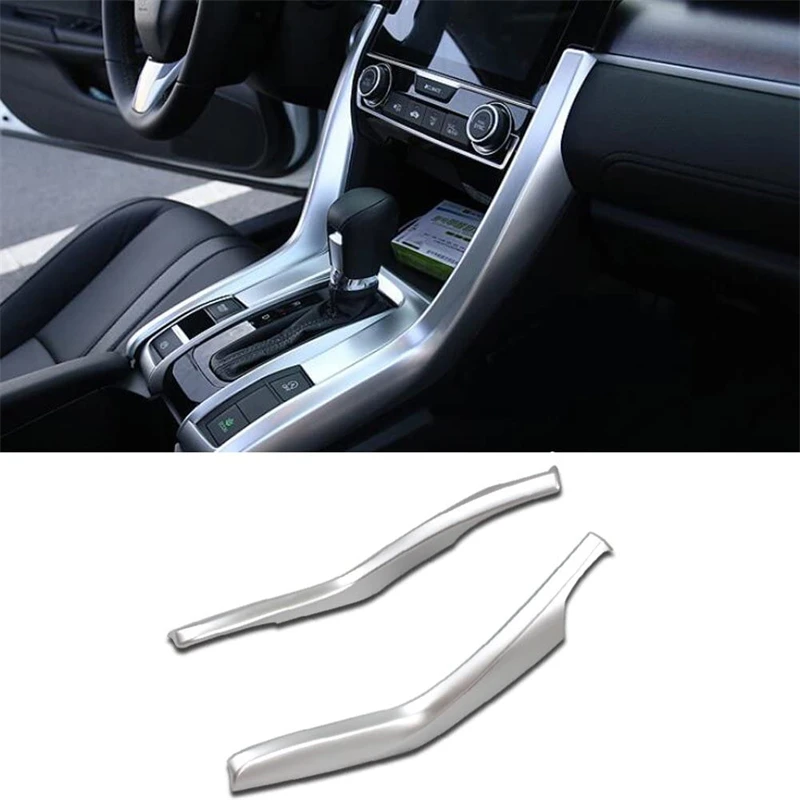 2pcs Silver/Carbon Fiber Gear Shift Panel Cover Trim For Honda Civic 10th 2016 2017 2018 2019 2020 2021 Car Interior Sticker